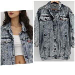 1980's Vintage JORDACHE Acid Wash Mid Long Denim Jean Jacket Size Medium RARE!